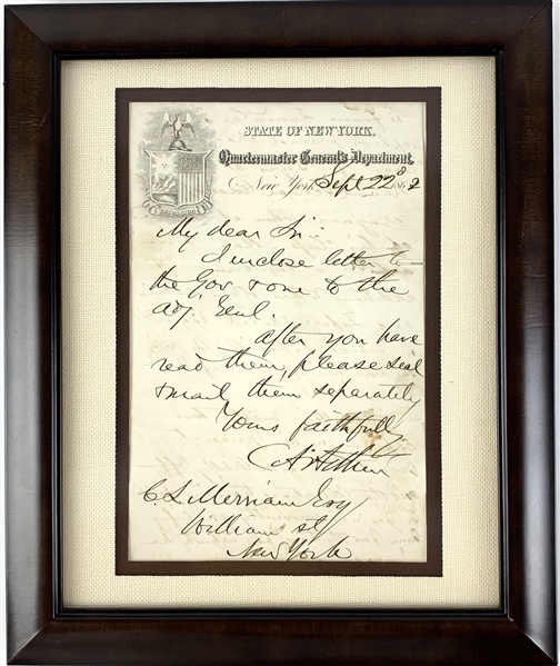President Chester A. Arthur Handwritten & Signed Letter in Framed Display (1862)(Beckett/BAS Guaranteed)