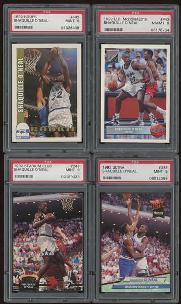 Lot of 5 1992 Shaquille ONeal Rookie Trading Cards (PSA)