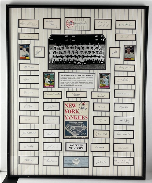 Incredible 1961 New York Yankees Champion Display! 43-Signatures Including Mantle, Berra, Arroyo, Daley, Ford, Skowran, and Crosetti (Beckett/BAS Guaranteed) 