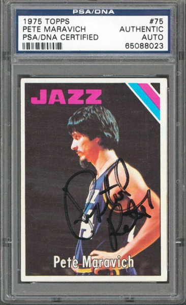 Pistol Pete Maravich Signed 1975 Topps #75 Card (PSA/DNA Encapsulated)