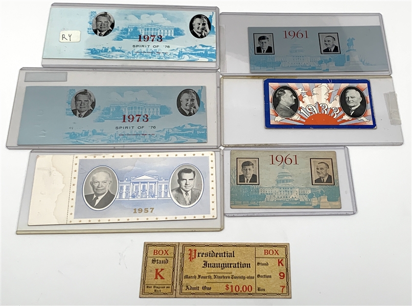 Collection of (7) Presidential Inauguration Complete & Unused Tickets: Kennedy, Nixon, Ike Hoover, Etc.