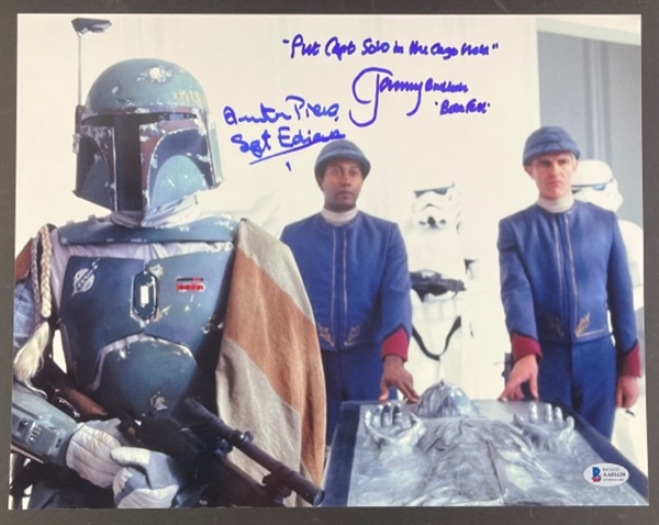 Star Wars: The Empire Strikes Back, Quentin Pierre "Sgt. Edian" and Jeremy Bulloch "Boba Fett" Signed 14" x 11" Photograph (Beckett/BAS)