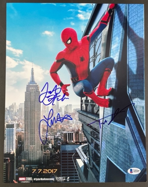Spiderman: Homecoming Signed 11" x 14" Photograph, includes signatures from Tom Holland, Jacob Batalon and Laura Harrier  (Beckett/BAS)