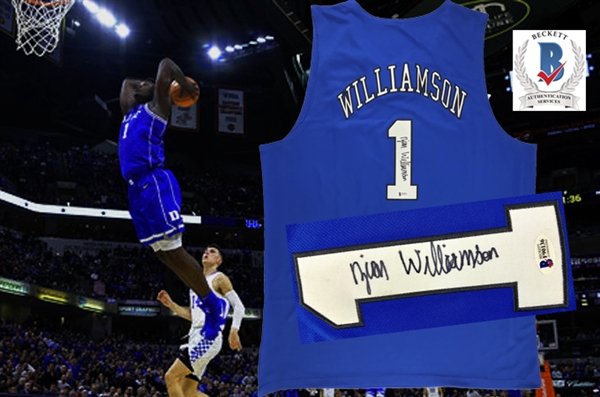 Zion Williamson ULTRA RARE Signed Duke Blue Devils Jersey with Full Name Autograph! (Beckett/BAS)