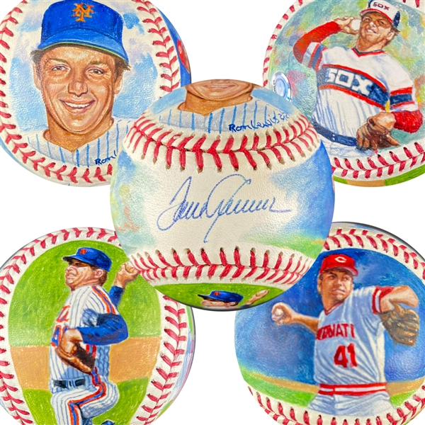 Tom Seaver Signed One-of-a-Kind Ron Lewis Hand Painted OML Baseball (MLB Holo)