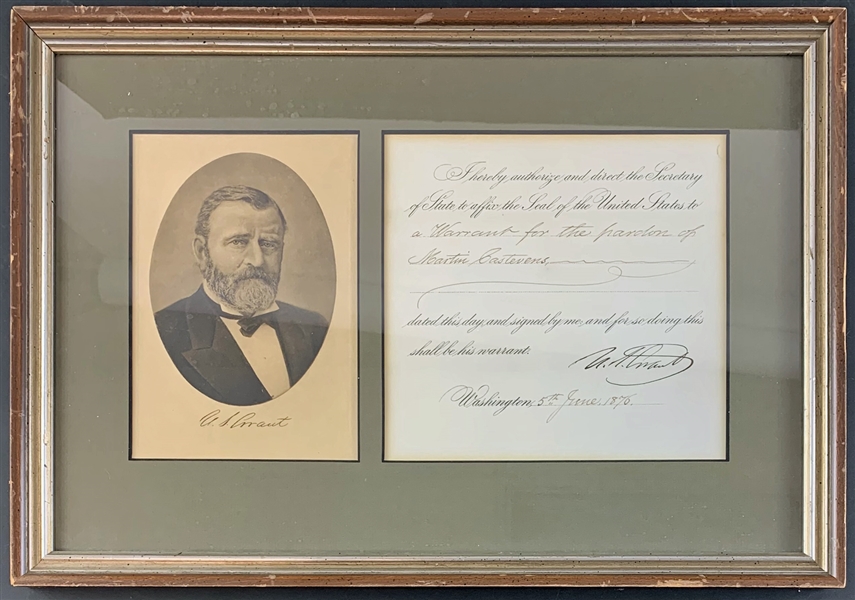 President Ulysses S. Grant Signed 1876 Presidential Pardon in Custom Framed Display (Beckett/BAS LOA)