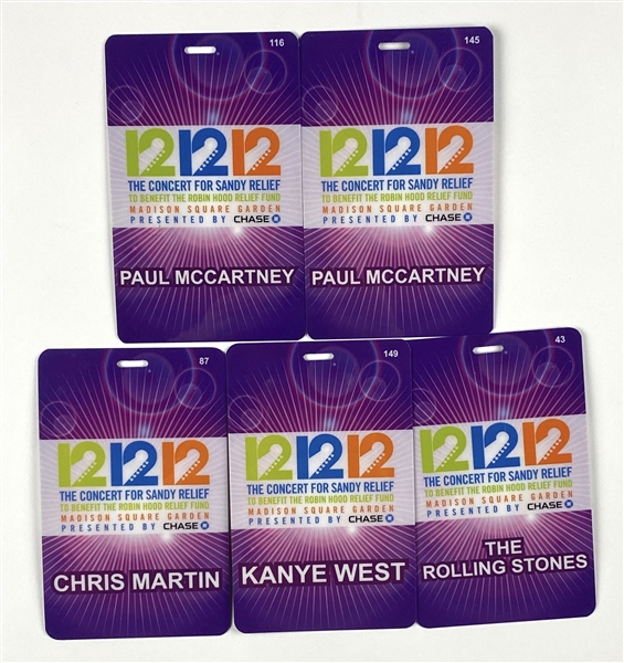 McCartney, Rolling Stones, Ect. “121212” All Access Laminated Concert Passes Lot of (5)