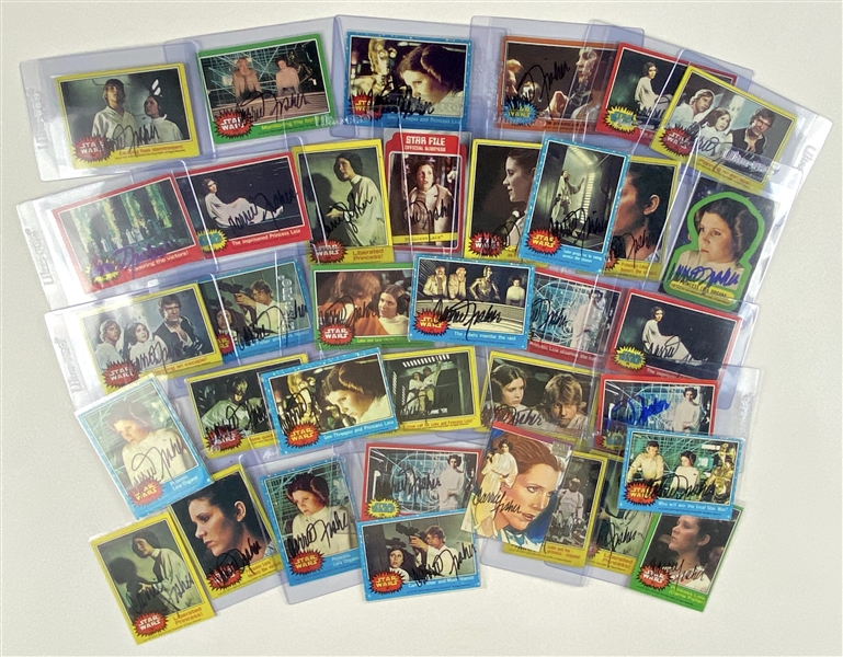 Star Wars: Princess Leia “Debbie Reynolds” Signed For Carrie Fisher Lot (36) Signed 1977 Star Wars Cards & A Signed FDC 