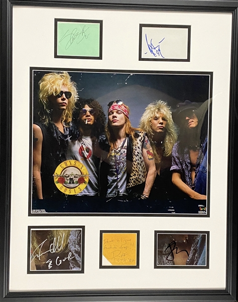 Guns N’ Roses Signed Impressive 34” x 27” Display w/ All (5) Original Members Signature Cuts (PSA & BAS LOAs) 