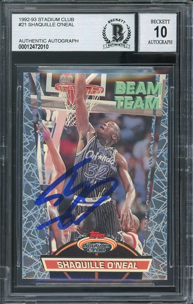 Shaquille ONeal Signed 1992 Stadium Club Beam Team #21 with GEM MINT 10 Autograph (Beckett/BAS Encapsulated)