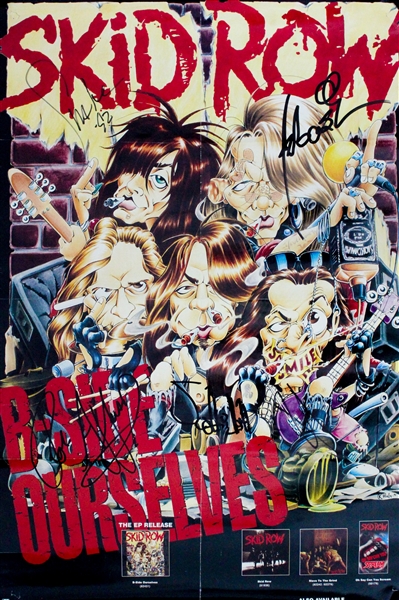 RARE Skid Row Group Signed 1992 20" x 30" B-Side Ourselves Poster (BAS Guaranteed)
