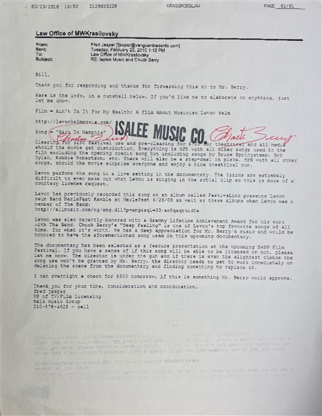 Chuck Berry Signed Fax/Document, Signed twice! (Beckett/BAS LOA)