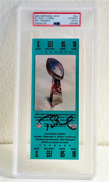 Tom Brady Signed Super Bowl XXXVI Full Ticket! PSA/DNA Auto Grade 9 * Encapsulated 