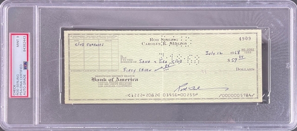 Rod Serling Signed 1968 Personal Bank Check**MINT 9 (PSA/DNA Encapsulated)