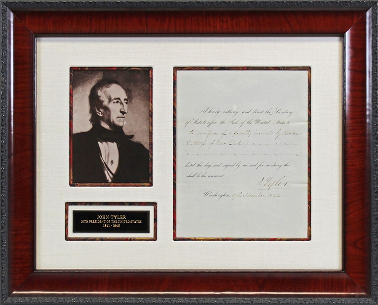 President John Tyler Signed 1842 Document in Framed Display (Beckett/BAS LOA)
