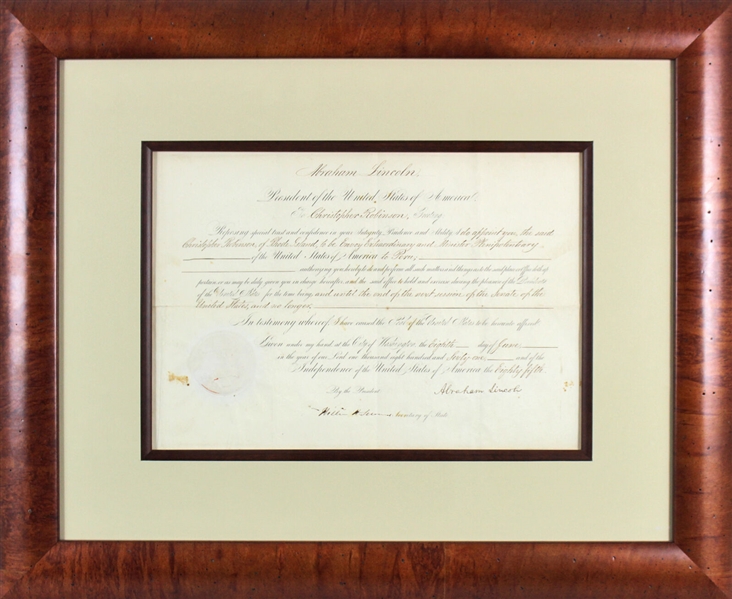 Abraham Lincoln Signed Ambassadors Appointment with Beckett/BAS Graded GEM MINT 10 Autograph!