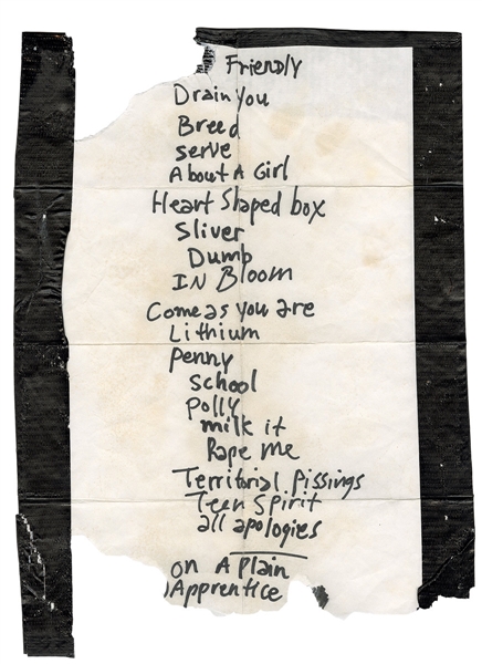 Nirvana: Kurt Cobain Handwritten October 18, 1993 Set List (Roger Epperson/REAL LOA) 