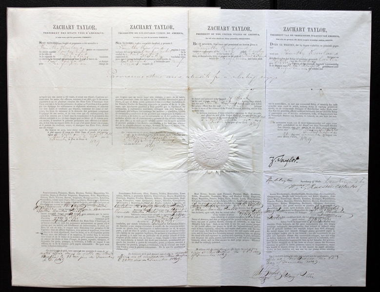 Zachary Taylor RARE Signed 4-Language Ships Papers as President (1849)(BAS/Beckett)