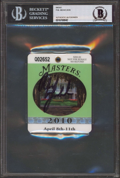 Phil Mickelson Signed 2010 Masters Guest Badge (Beckett/BAS Encapsulated)