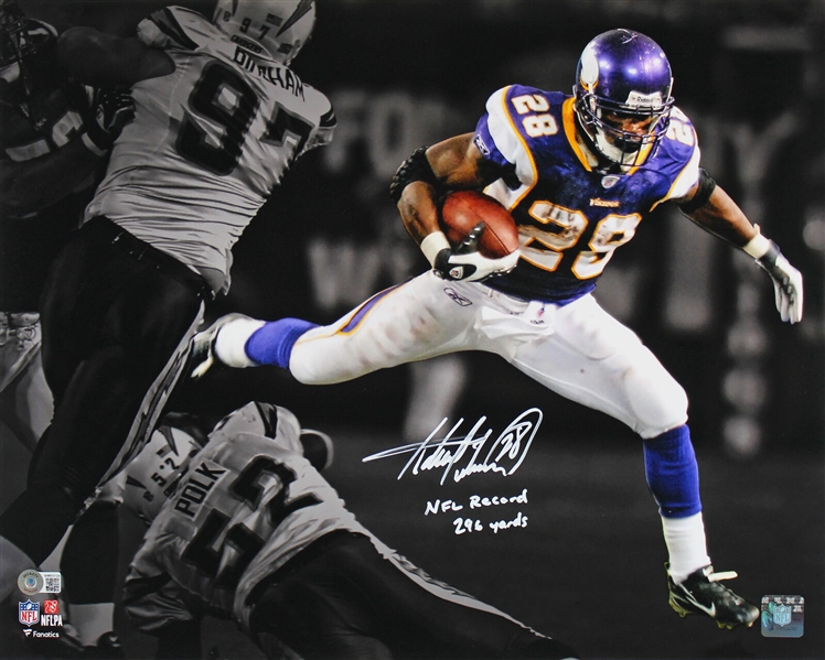 Adrian Peterson Signed & Inscribed "NFL Record 296 yards" 16" x 20" Photo (Beckett/BAS)