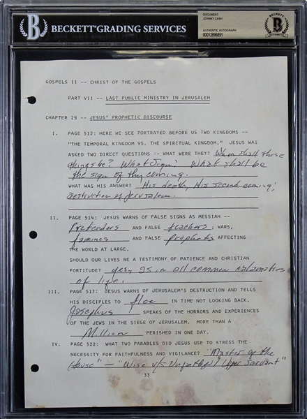 Johnny Cash Handwritten Bible Study Assignment (Beckett/BAS Encapsulated)