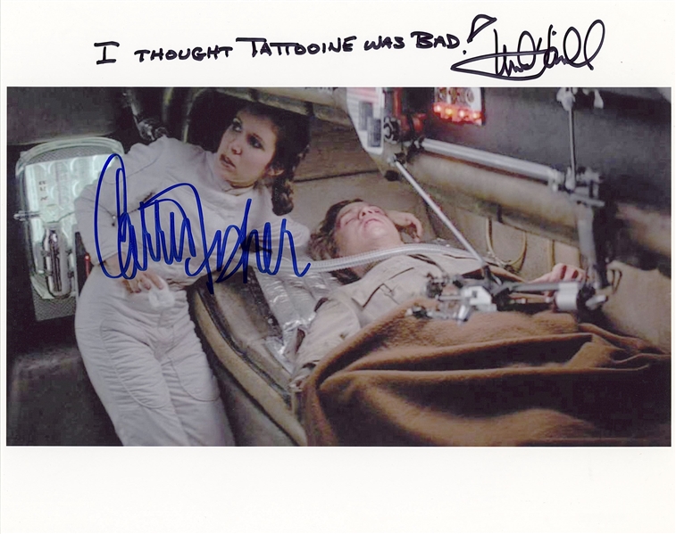Star Wars: Mark Hamill & Carrie Fisher With Great Quote Signed 10” x 8” Photo from “The Empire Strikes Back” (Beckett/BAS Guaranteed)
