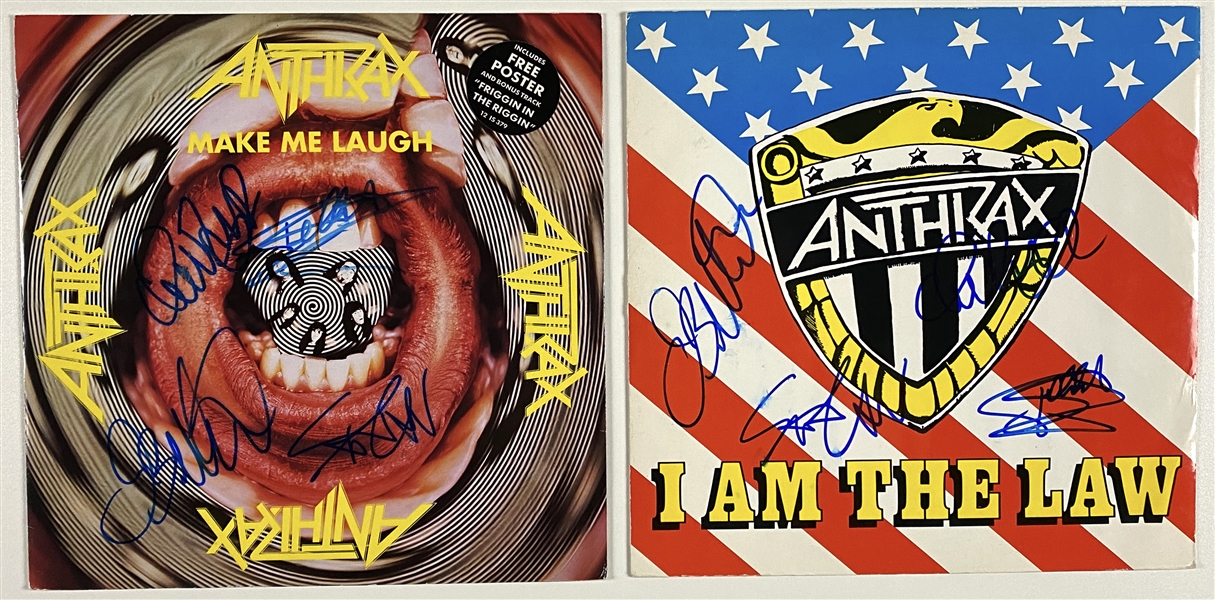 Anthrax Lot of (2) Group Signed In-Person Record Album EPs (4 Sigs-Each) (John Brennan Collection) (Beckett/BAS Guaranteed)