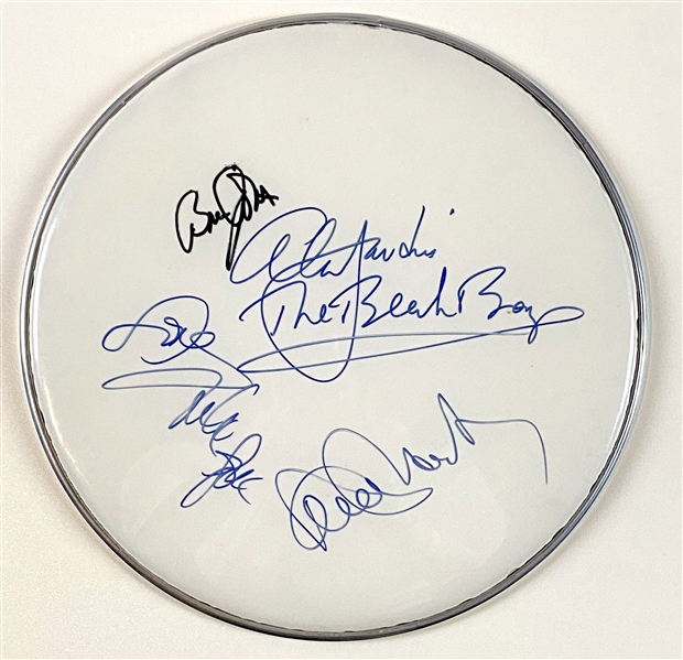 Beach Boys Group Signed 13” Drumhead (4 Sigs) (Beckett/BAS Guaranteed)