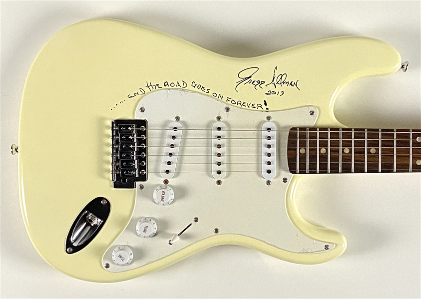 Gregg Allman Signed Fender Stratocaster White Guitar w/ Album Title Inscription (JSA LOA) 
