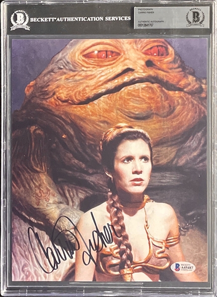 STAR WARS: Carrie Fisher Signed 8x10 Photograph as Leia, Jabbas Slave Girl (Beckett/BAS Encapsulated)