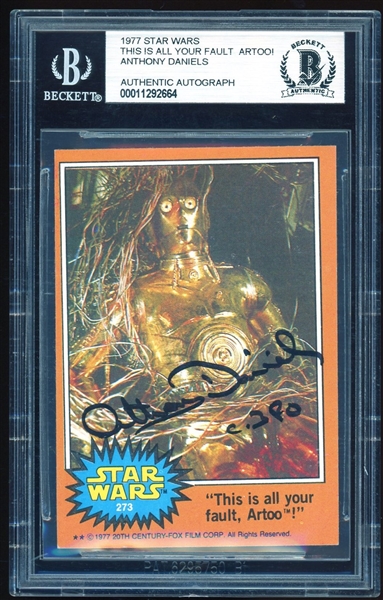 Star Wars: Anthony Daniels Signed 1977 Star Wars Trading Card #273 (BAS Encapsulated)