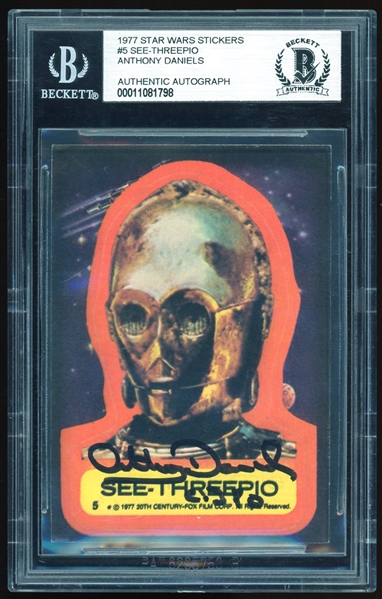 Star Wars: Anthony Daniels Signed 1977 Star Wars Stickers Card #5 (BAS Encapsulated)