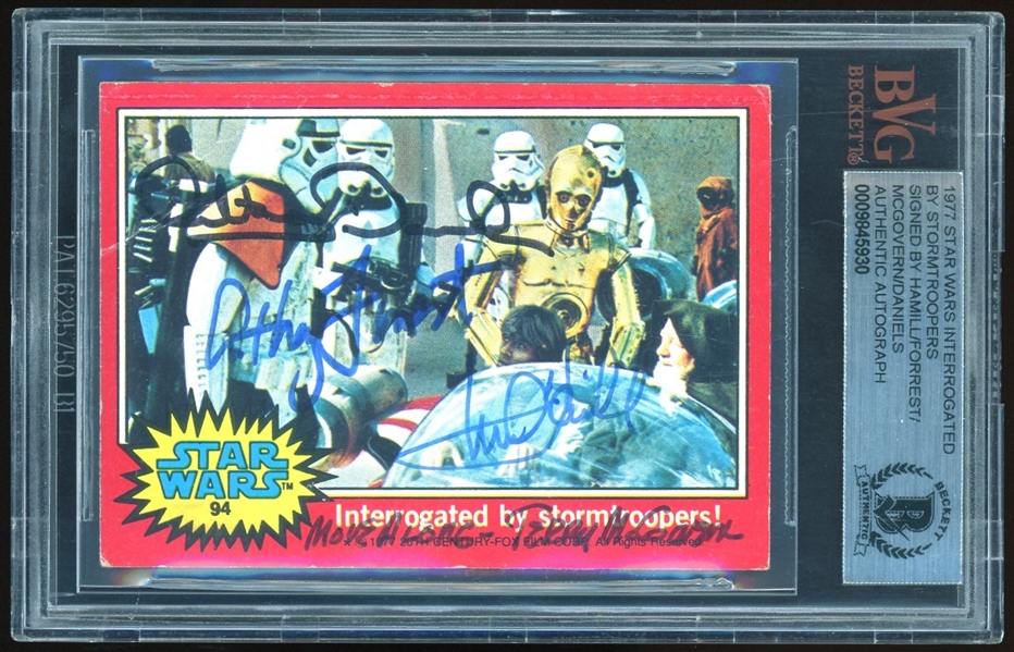Star Wars: Daniels, Hamill, Forrest, McGovern Signed 1977 Star Wars Trading Card #94 (BAS Encapsulated)