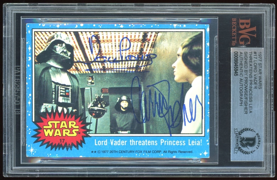 Star Wars: Prowse & Fisher Signed 1977 Star Wars Trading Card #17 (BAS Encapsulated)