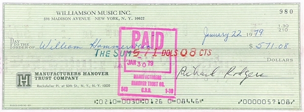 Famed American Composer Richard Rodgers Signed Bank Check (PSA/DNA)