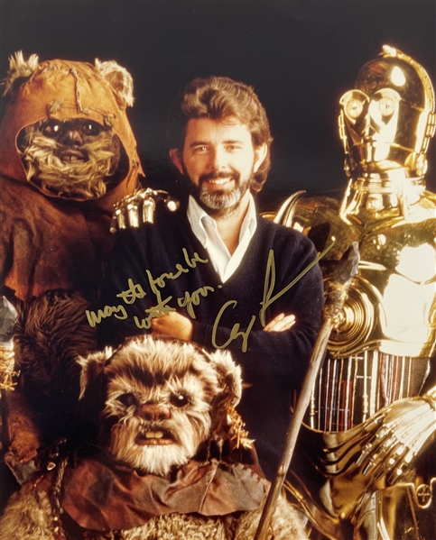 Star Wars : George Lucas RARE Signed 8" x 10" Photo with "May the force be with you" Inscription (Beckett/BAS LOA)