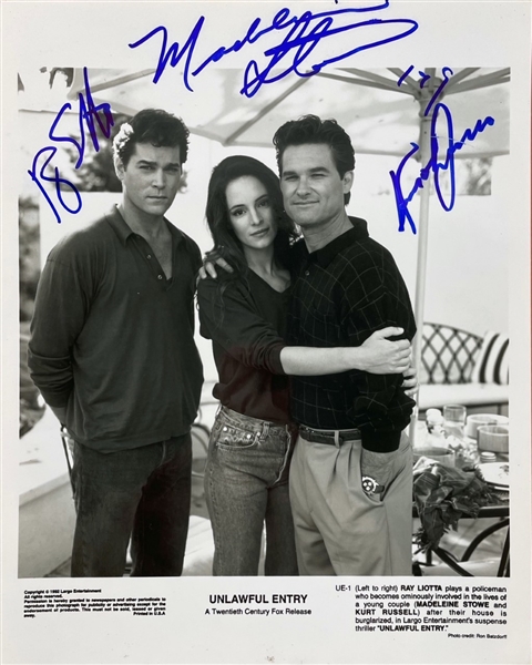 UNLAWFUL ENTRY: Ray Liotta, Madeleine Stowe, and Kurt Russell Signed Photograph (Beckett/BAS Guaranteed)