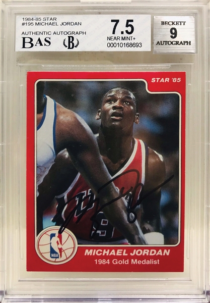 Michael Jordan ULTRA RARE Signed 1985 Star Rookie Card #195 (UDA)(BGS NM-MT+ with MINT 9 Autograph)