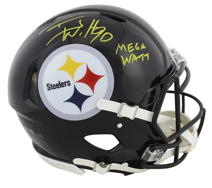 Steelers T.J. Watt "Mega Watt" Signed Proline Full Size Speed Helmet (JSA COA)