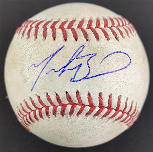 Mookie Betts Signed & Game Used 2021 OML Game Used Baseball :: Ball Pitched to Betts! (PSA/DNA & MLB)