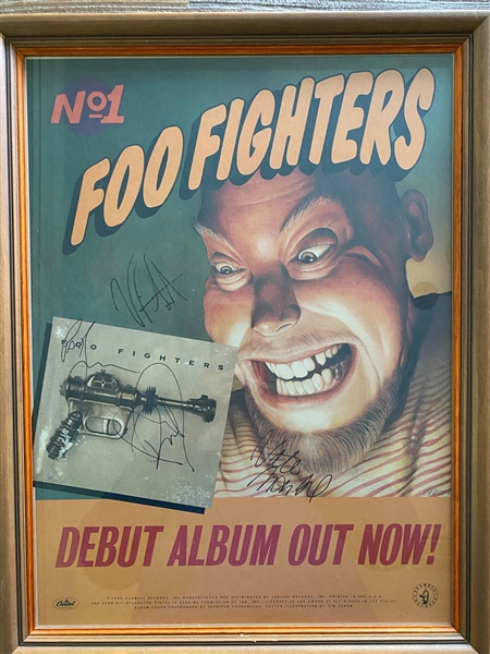 The Foo Fighters RARE Group Signed 1995 Debut Album Capitol Records Promotional Poster in Framed Display (Epperson/REAL LOA)