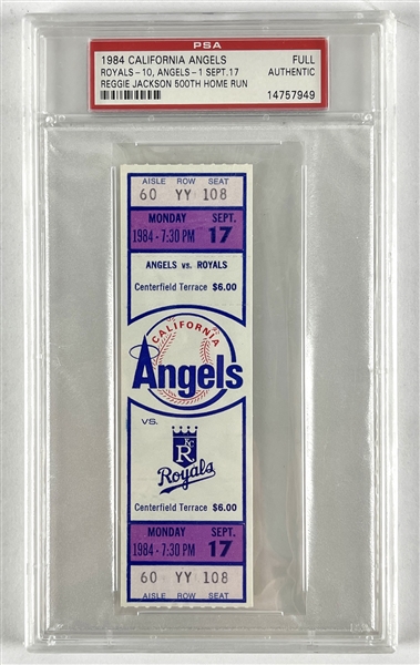 1984 Reggie Jackson 500th Home Run Full Ticket (PSA Authentic)