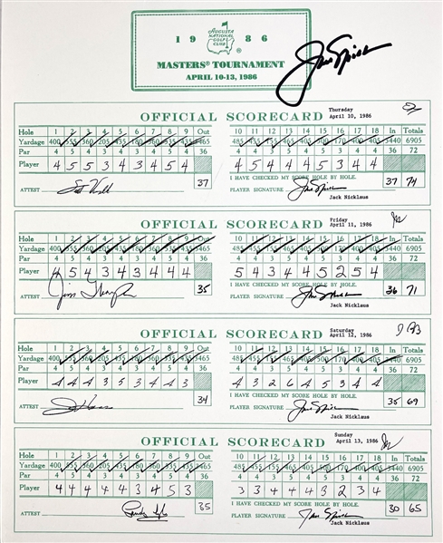 Jack Nicklaus Signed 7.5" x 9.5" 1986 Masters Scorecards Commemorative Print (Beckett/BAS Guaranteed)