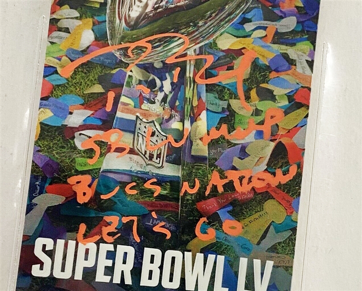 Tom Brady RARE 1/1 Signed Super Bowl LV Ticket with SB LV MVP - Bucs Nation - Let's Go Inscription with GEM MINT 10 Auto! (Beckett/BAS Encapsulated)