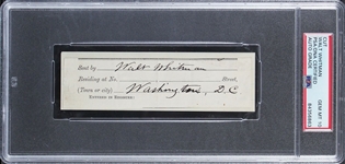 Walt Whitman Signed Postal Receipt with GEM MINT 10 Autograph (PSA/DNA Encapsulated)
