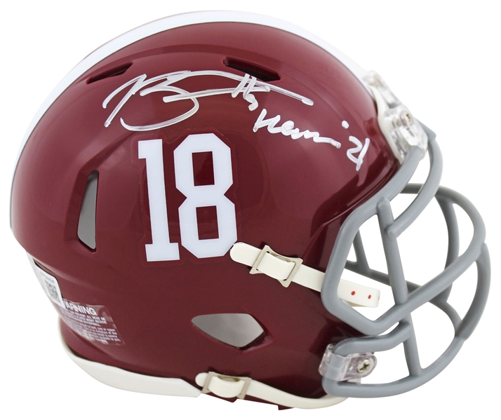 Bryce Young Signed Alabama Crimson Tide Mini Helmet with "Heisman 21" Inscription (Beckett/BAS Witnessed)