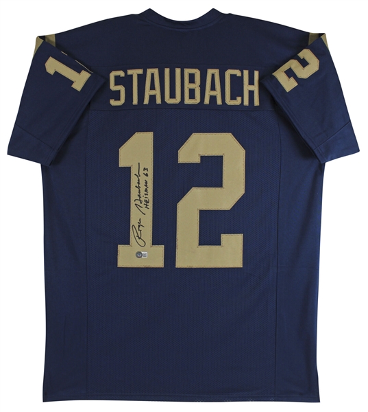 Roger Staubach Signed Navy Midshipmen College Jersey with "Heisman 63" Inscription (Beckett/BAS Witnessed)