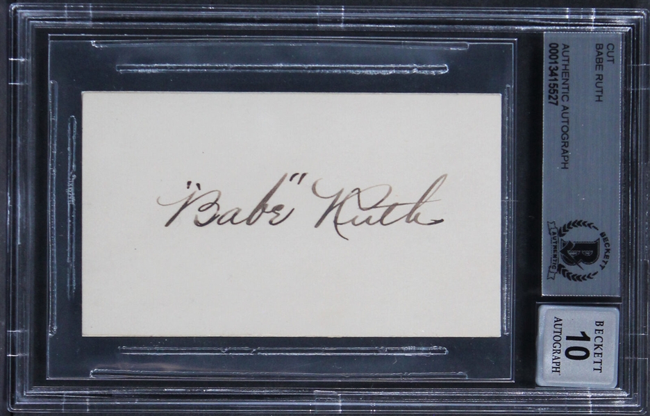 Babe Ruth Signed 2 x 3.5 Sheet with Desirable Early Quoted Signature - Beckett Graded GEM MINT 10 Autograph!