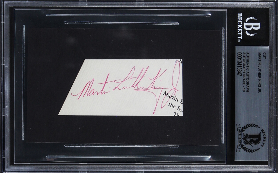 Dr. Martin Luther King Jr. Signed 1.5 x 3 Segment on Archival Sheet with Beckett GEM MINT 10 Autograph!