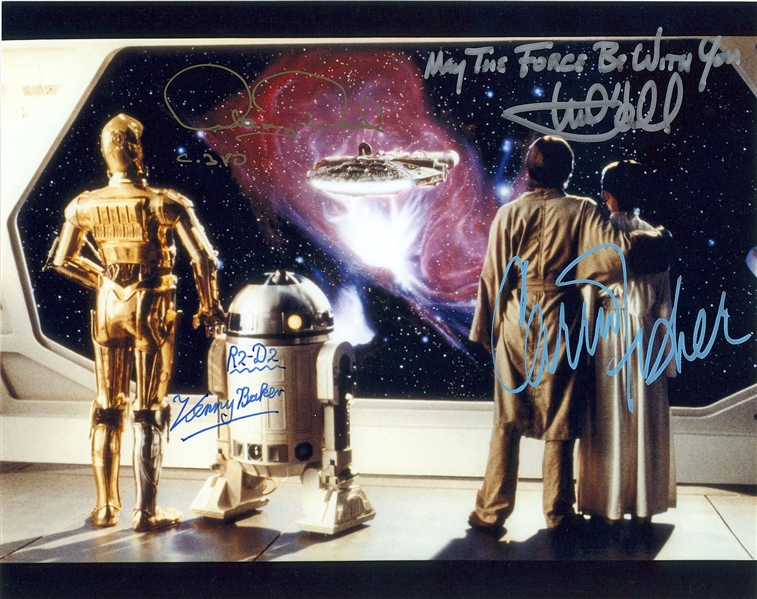 Star Wars: Hamill, Fisher, Daniels, & Baker 10” x 8” Signed Photo from “The Empire Strikes Back” (Beckett/BAS Guaranteed) 